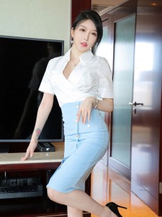 性感人体模特玉兔miki紧身白衫蓝裙高跟制服穿着气质私房照